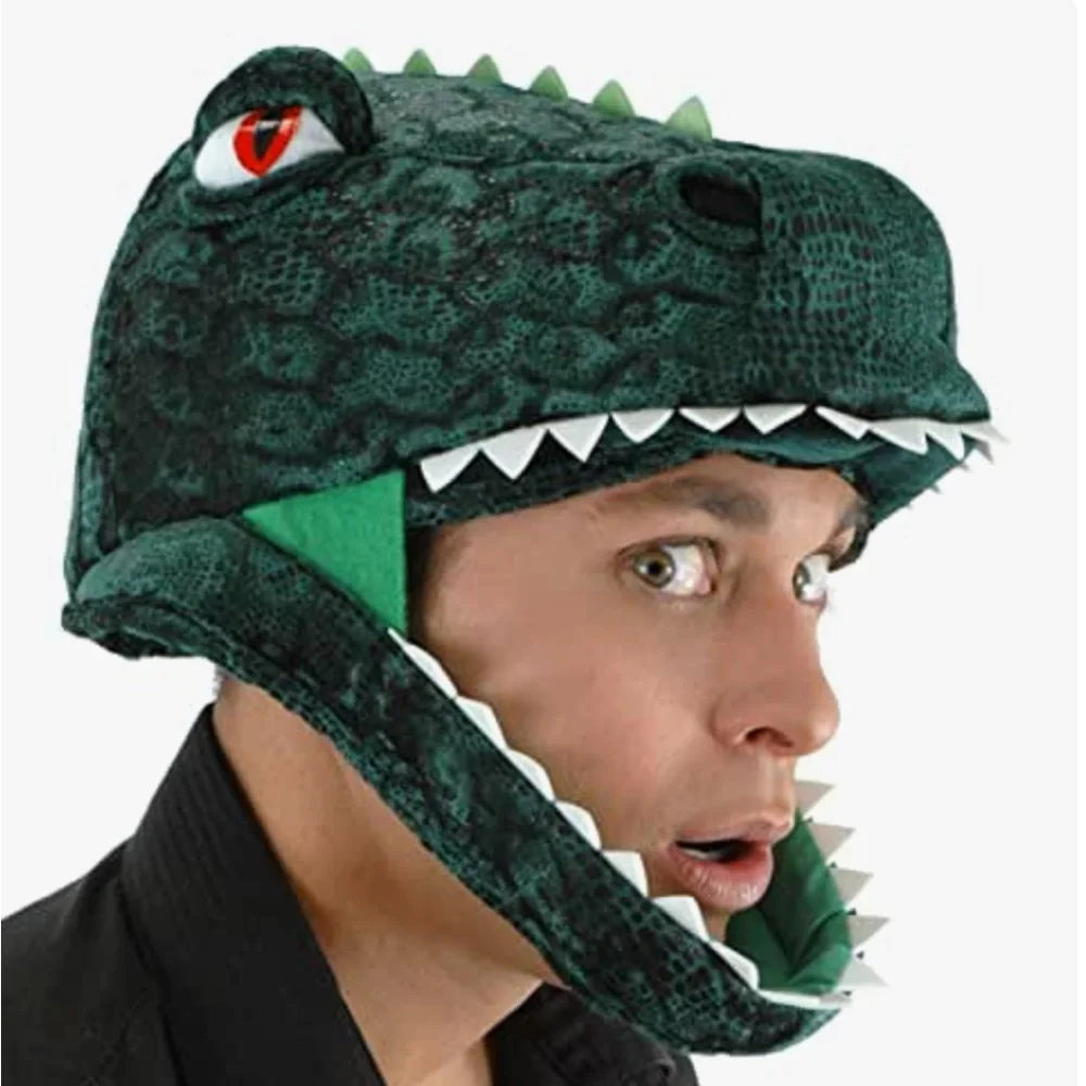 big green plush Dino dinosaur head hat dress up costume adjustable